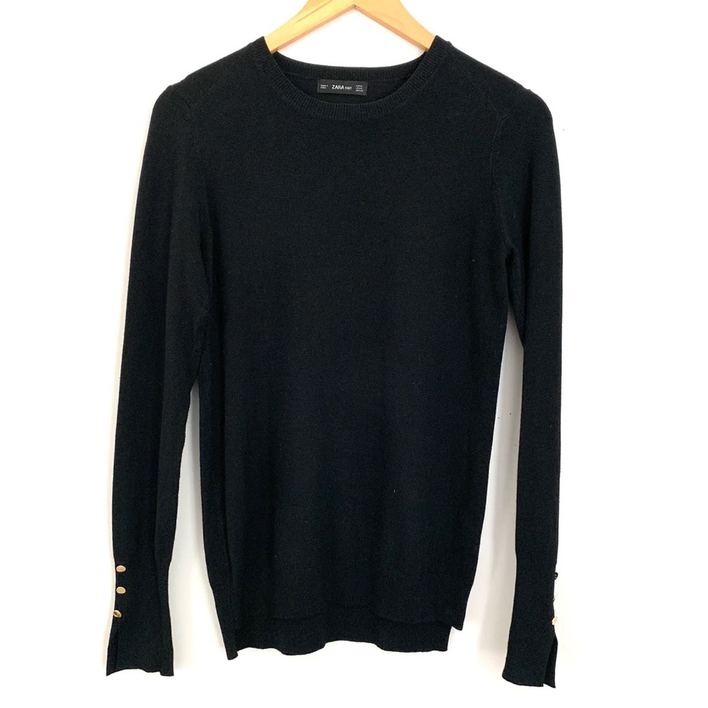 Zara Knit Black Sweater With Gold Buttons on sleeve- Size XL